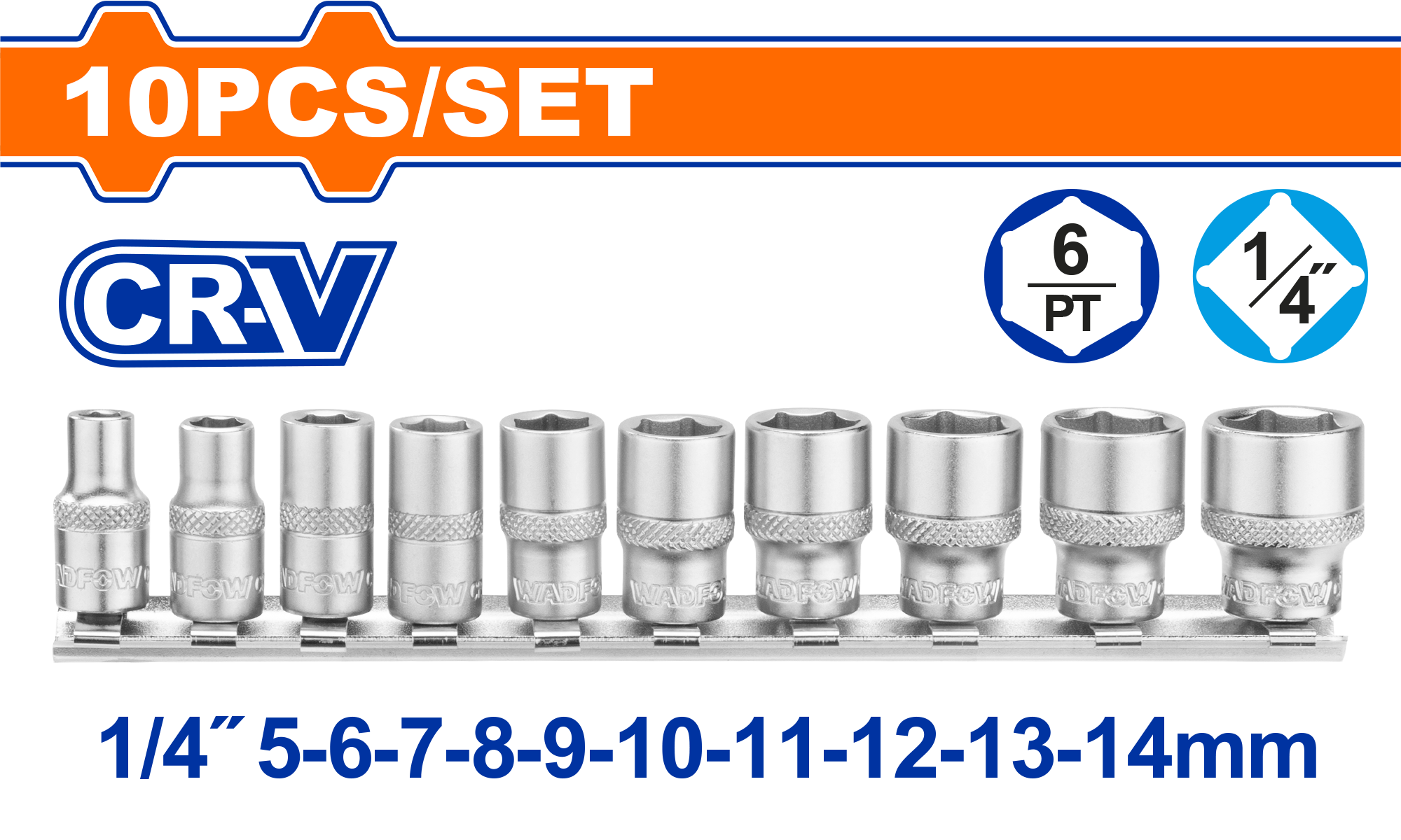 WST4410.png Wadfow - 10 Piece 1/4" Socket Set - Image 1