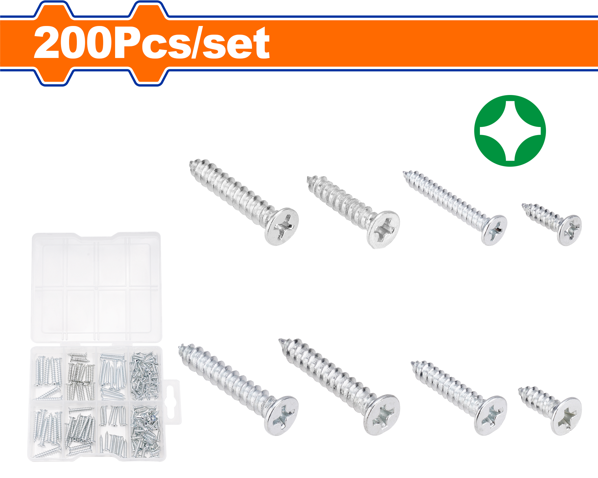 WXSCB01.png Wadfow - 200 Piece Countersunk Head Self-Tapping Screws Assortment - Image 1