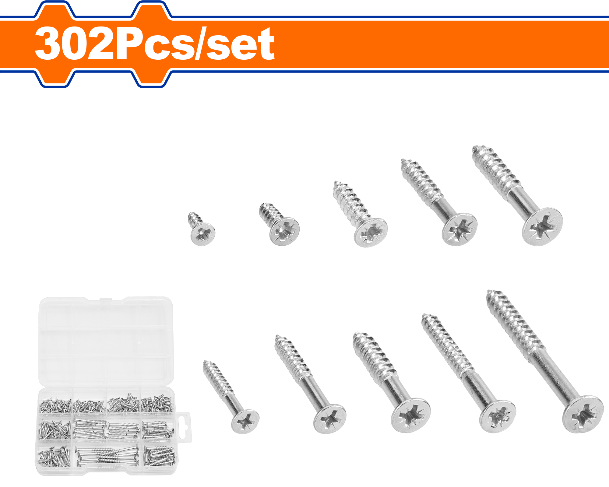 WXSCB02.png Wadfow - 302 Piece Countersunk Head Self-Tapping Screws Assortment - Image 1
