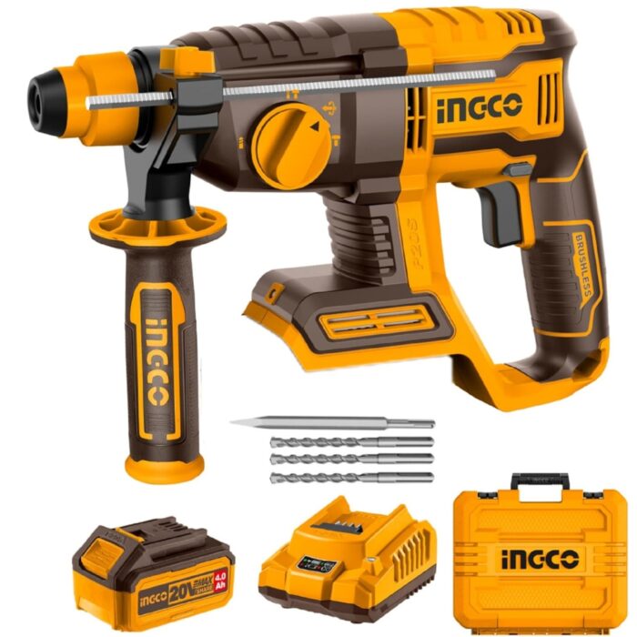 Ingco - Cordless 3Pc Combo Kit With Rotary Hammer, Angle Grinder &Amp; Lamp - Image 1