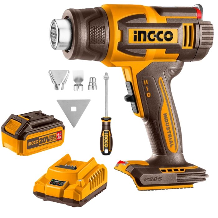 Ingco - Cordless Heat Gun with LCD Display with 4.0Ah Battery & Charger - Image 1