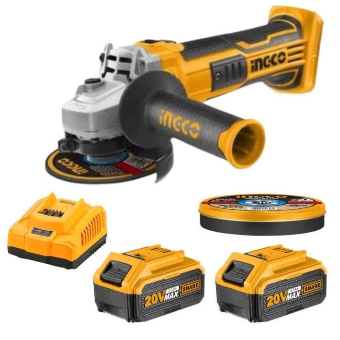 Ingco - Cordless Angle Grinder with Cutting Discs, 2x 4Ah Battery & Charger - Image 1