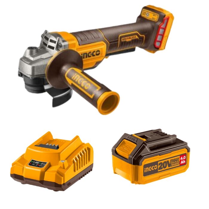 Ingco - Li-Ion Cordless Angle Grinder (20V) with 4.0 Ah Battery & Charger - Image 1