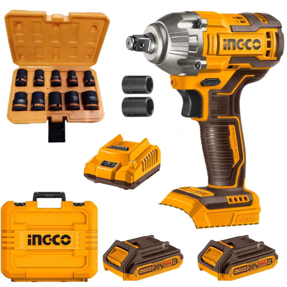 98729031.jpg Ingco - Lithium - Ion Cordless Impact Wrench - 300NM + Impact Socket 10 Pc - Image 1