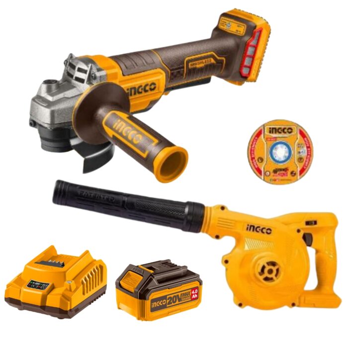 Ingco - Angle Grinder Incl 1 x 4Ah Battery & Charger With Cordless Blower - Image 1