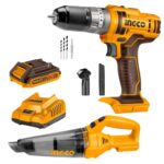Ingco - Cordless Impact Drill, Vacuum Cleaner with 2.0Ah Battery & Charger