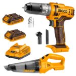 Ingco - Cordless Impact Drill Vacuum Cleaner with 2x2Ah Batteries & Charger