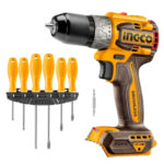 Ingco - Cordless Brushless Drill (60Nm) with 6 Piece Screwdriver Set