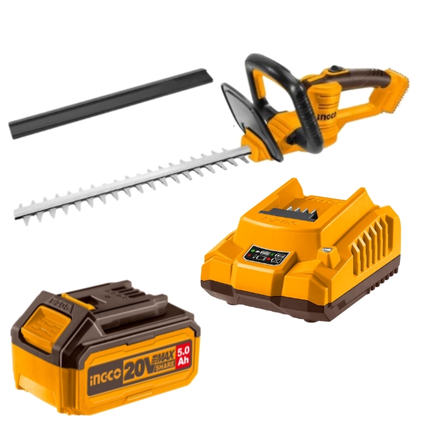 99871695.jpg Ingco - Cordless Hedge Trimmer with 5.0Ah Battery and Charger - Image 1
