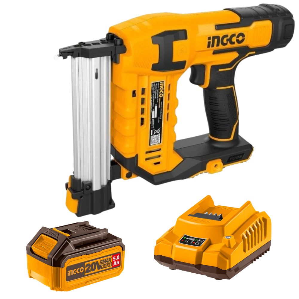100286677.jpg Ingco - Cordless Crown Stapler Nailer - 20V with Battery (5Ah) & Charger - Image 1