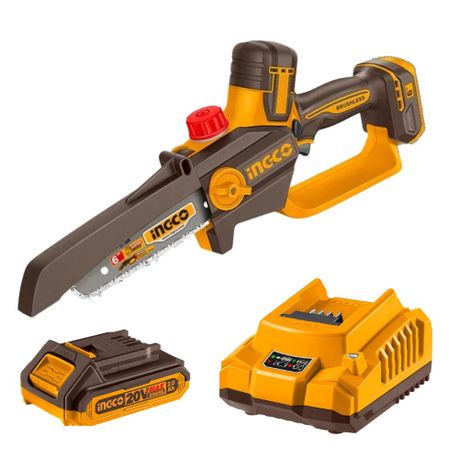 102776068.jpg Ingco - Cordless Mini Chainsaw 6" Bar with 2Ah Battery & Charger - Image 1
