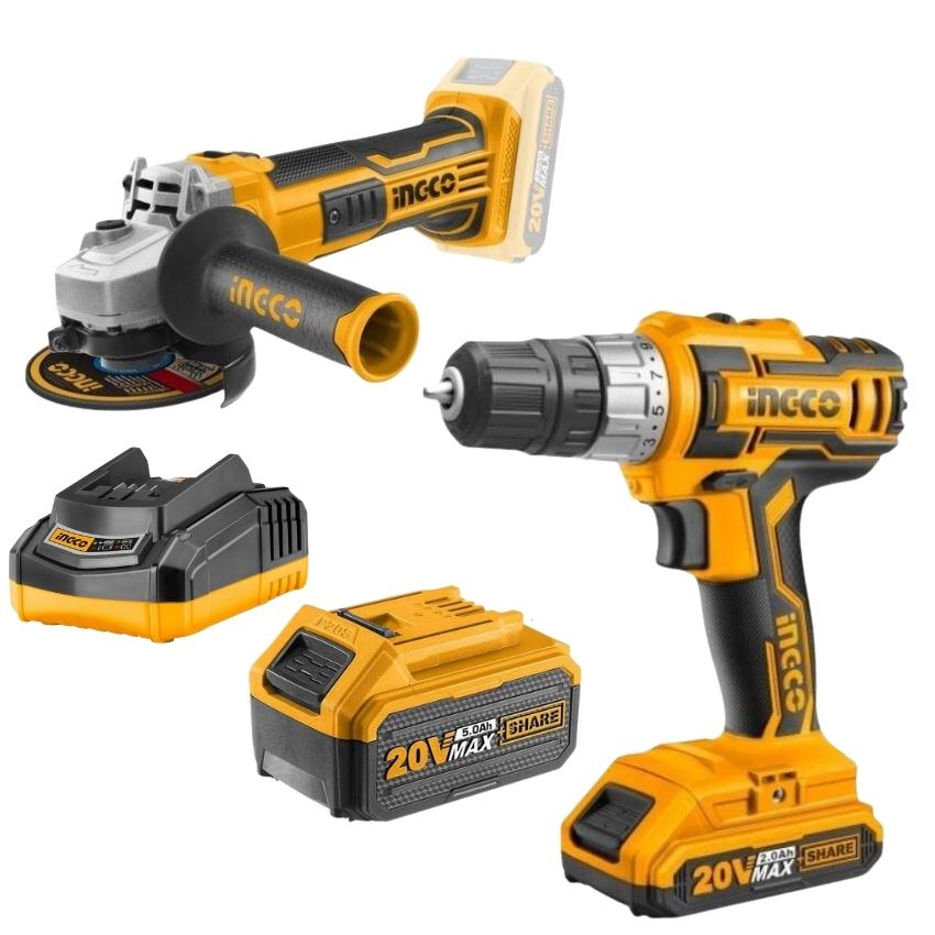93296948-16.jpg INGCO - Cordless Drill (20V) With Angle Grinder And Battery 5.0Ah - Image 1